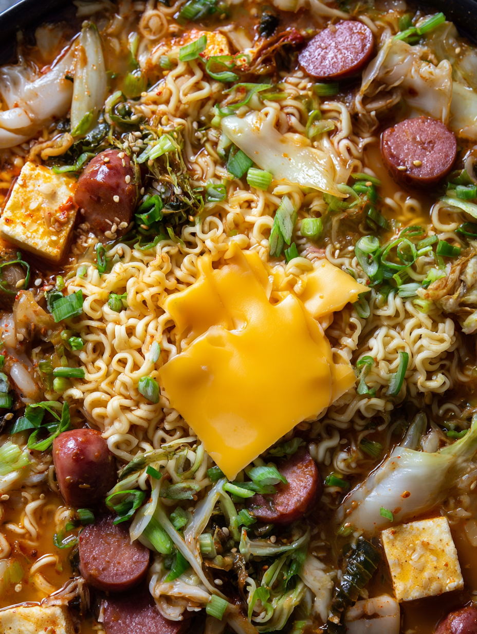 Korean Army Stew (Budae Jjigae) โ Spicy Kimchi Ramen Stew with Sausage and Tofu
