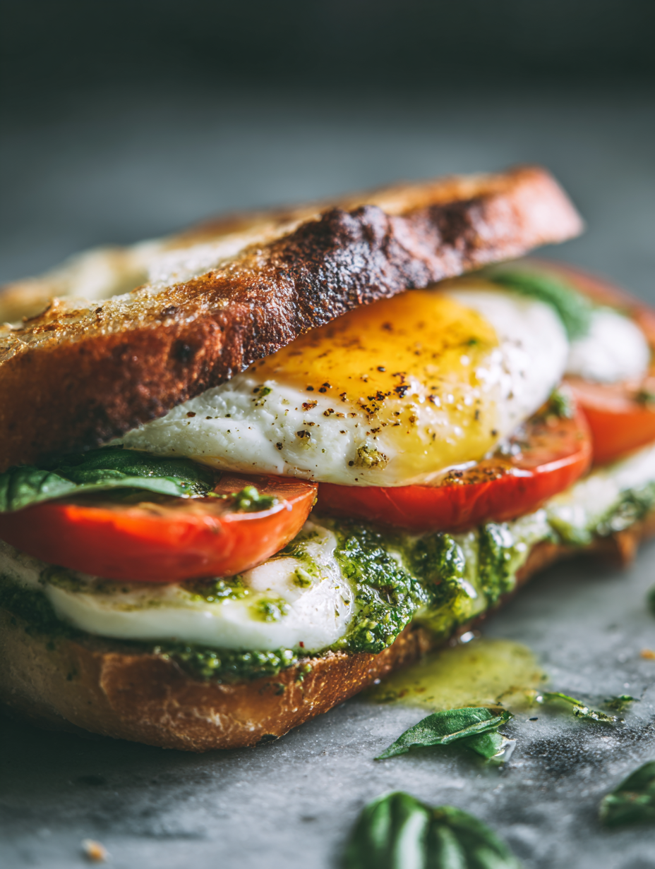 Pesto Egg Caprese Breakfast Sandwich (A Fresh Take on a Morning Classic)