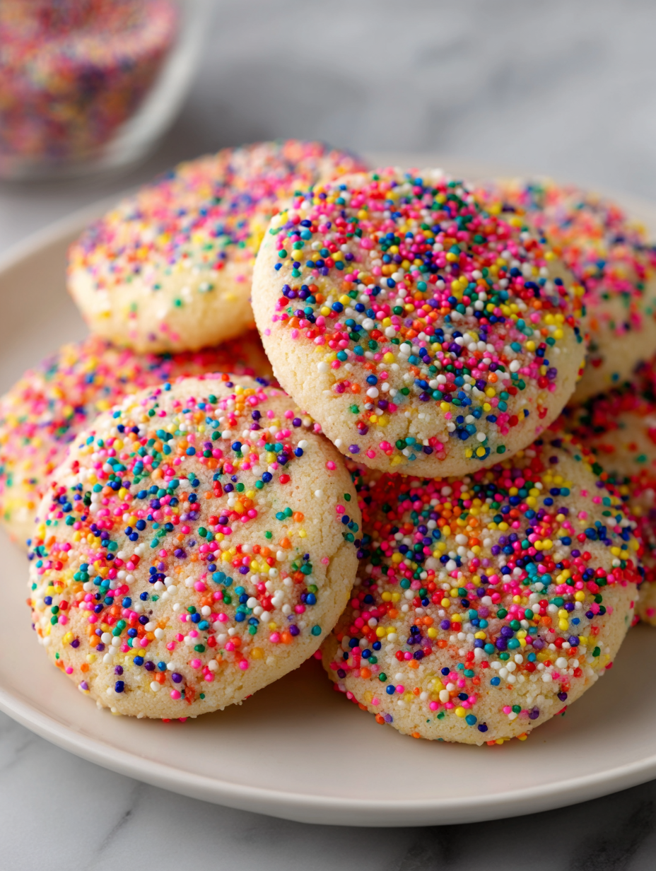 Rainbow Crunch Sugar Cookies with Nonpareils