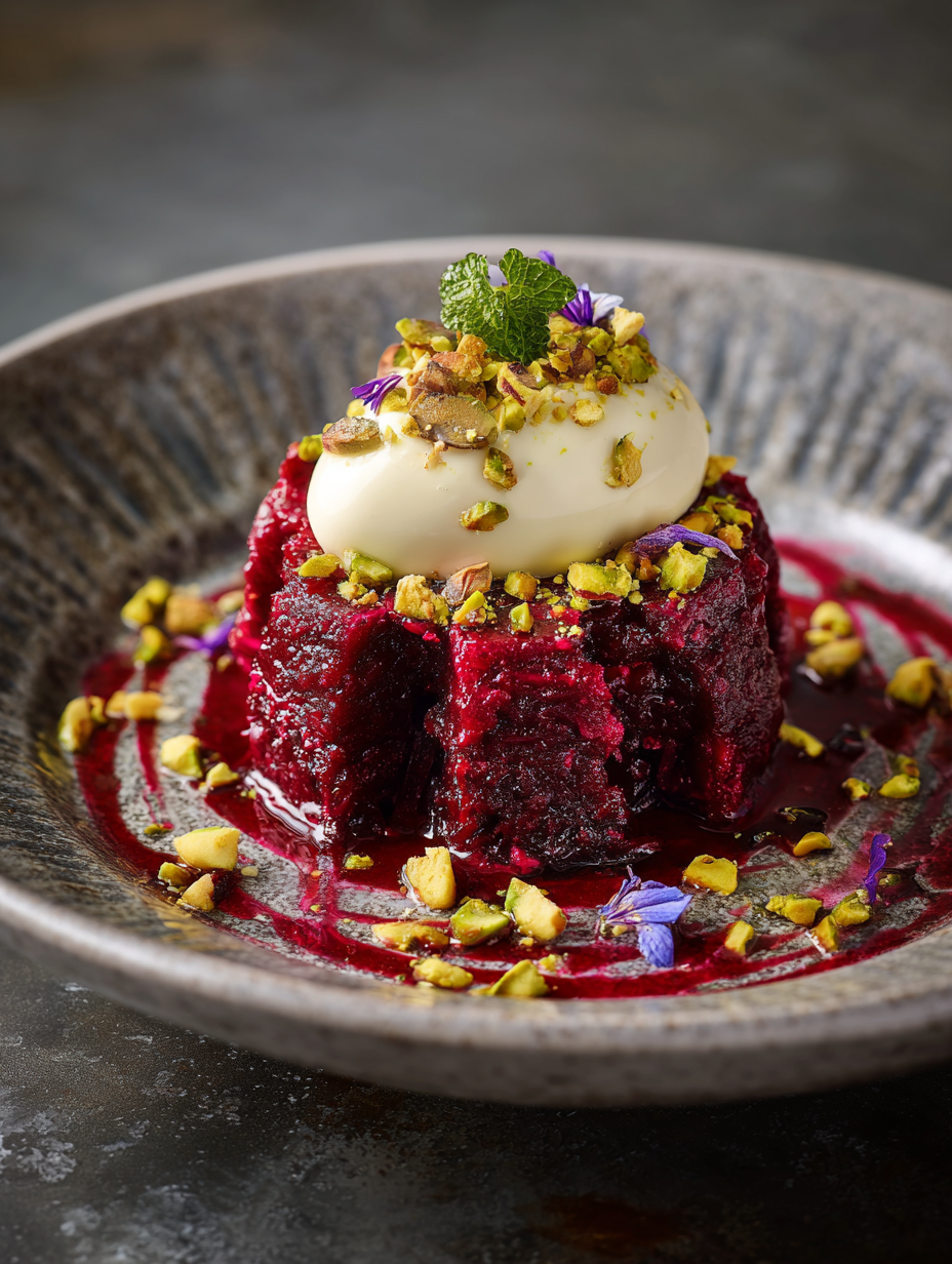 Beetroot Halwa with Saffron Cream & Pistachio Crunch (A Modern Indian Dessert Upgrade)