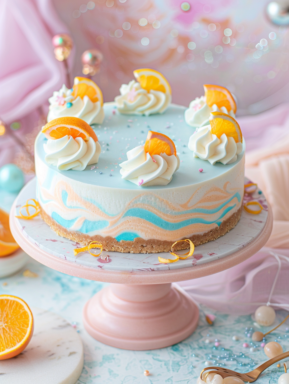 Blue Citrus Dream Cheesecake with Vanilla Cream & Ocean Swirl