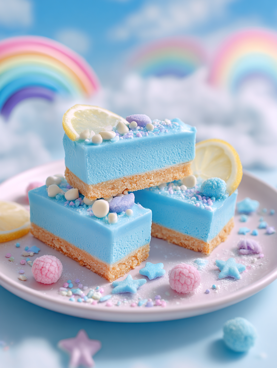 Blue Raspberry Lemonade Cheesecake Bars with White Chocolate Chips