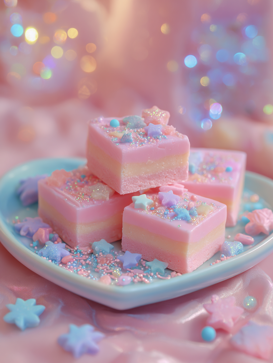 Pastel Pink Bubblegum Cheesecake Fudge Squares