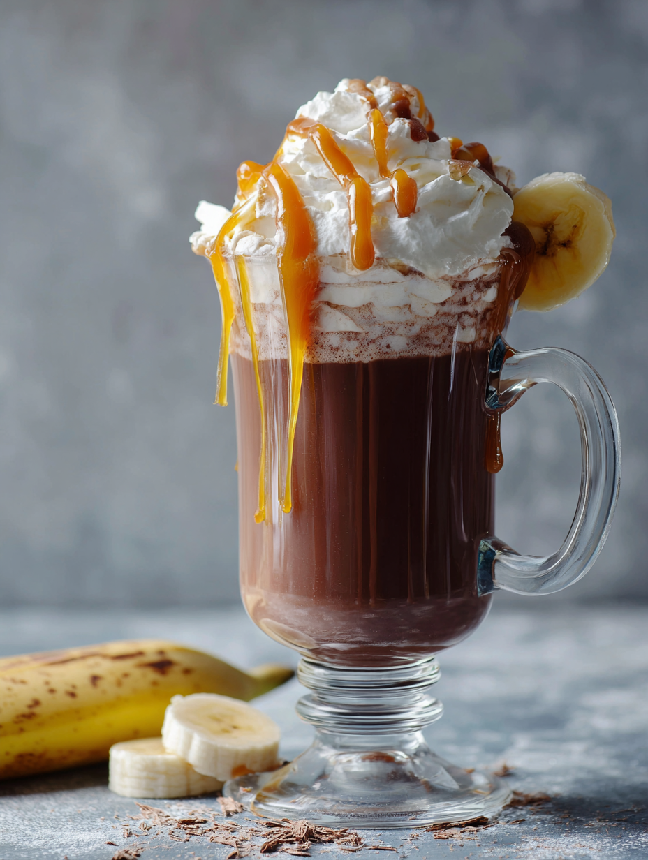 Creamy Banana Hot Chocolate With Caramelized Banana Syrup