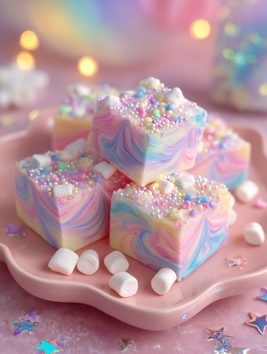 Pastel Cotton Candy Marshmallow Fudge Squares