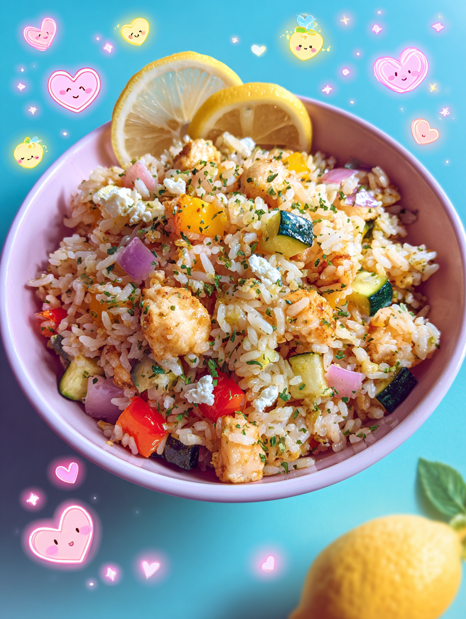 🇬🇷🍋 Greek-Style Fried Rice with Lemon Chicken & Veggies