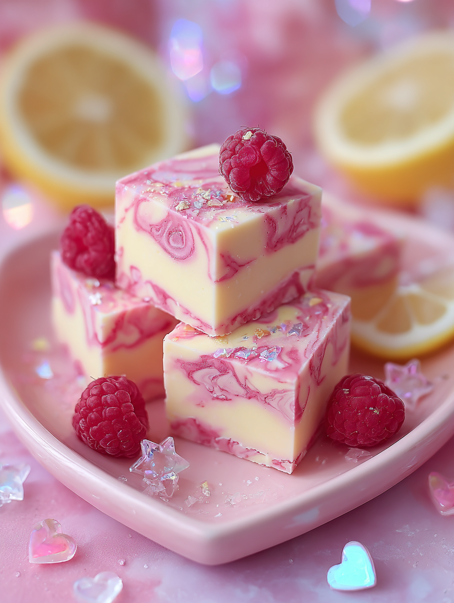 Pink Raspberry Lemon Cheesecake Fudge Squares