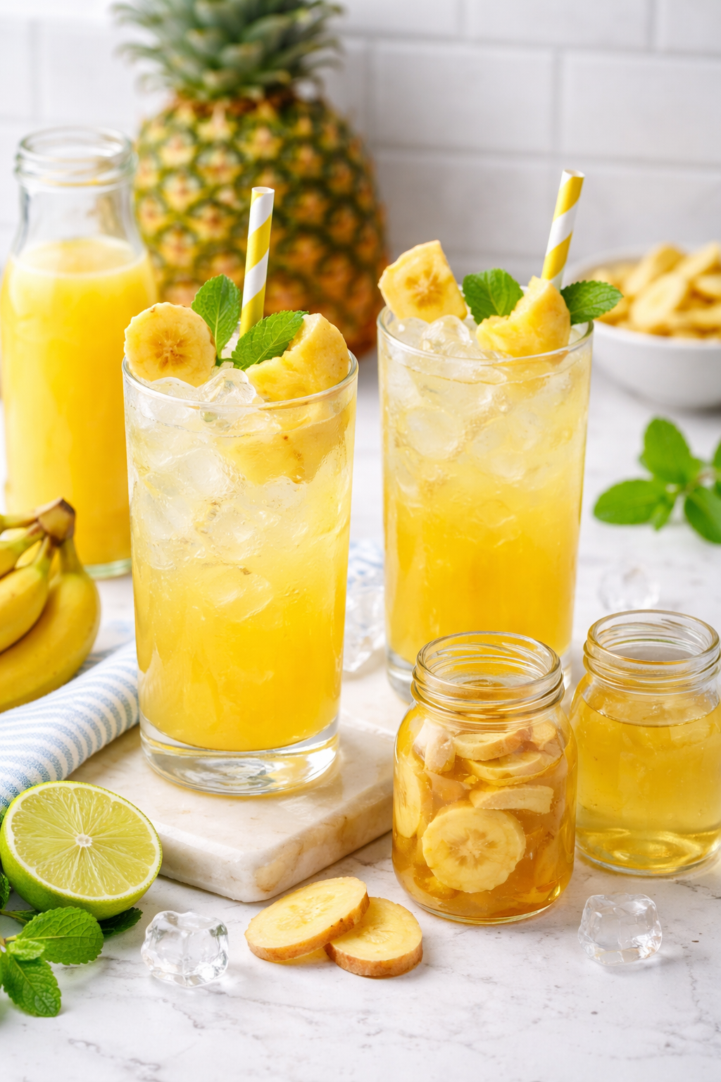 Homemade Banana Pineapple Soda with Fresh Ginger Syrup