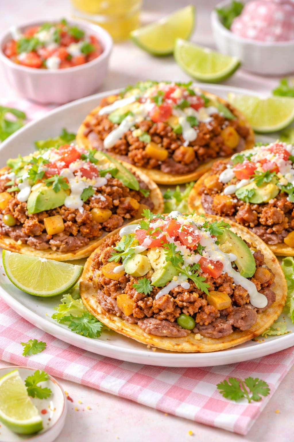 Crispy Beef Picadillo Tostadas with Fresh Toppings