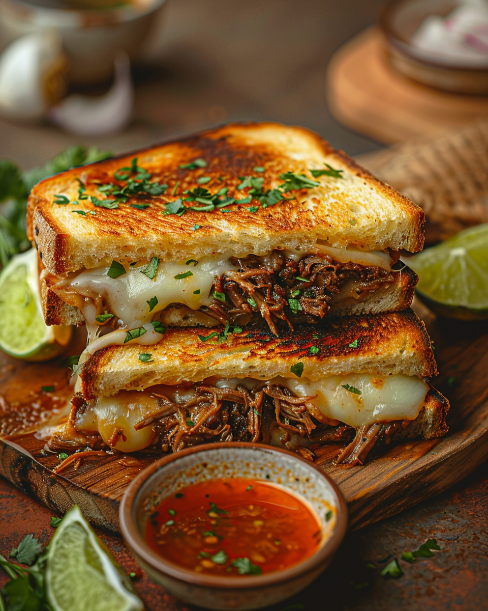 Birria Grilled Cheese with Oaxaca–Mozzarella Blend