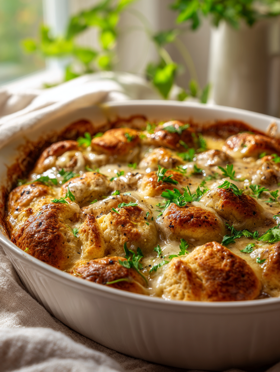 Golden Biscuits & Sausage Gravy Breakfast Bake