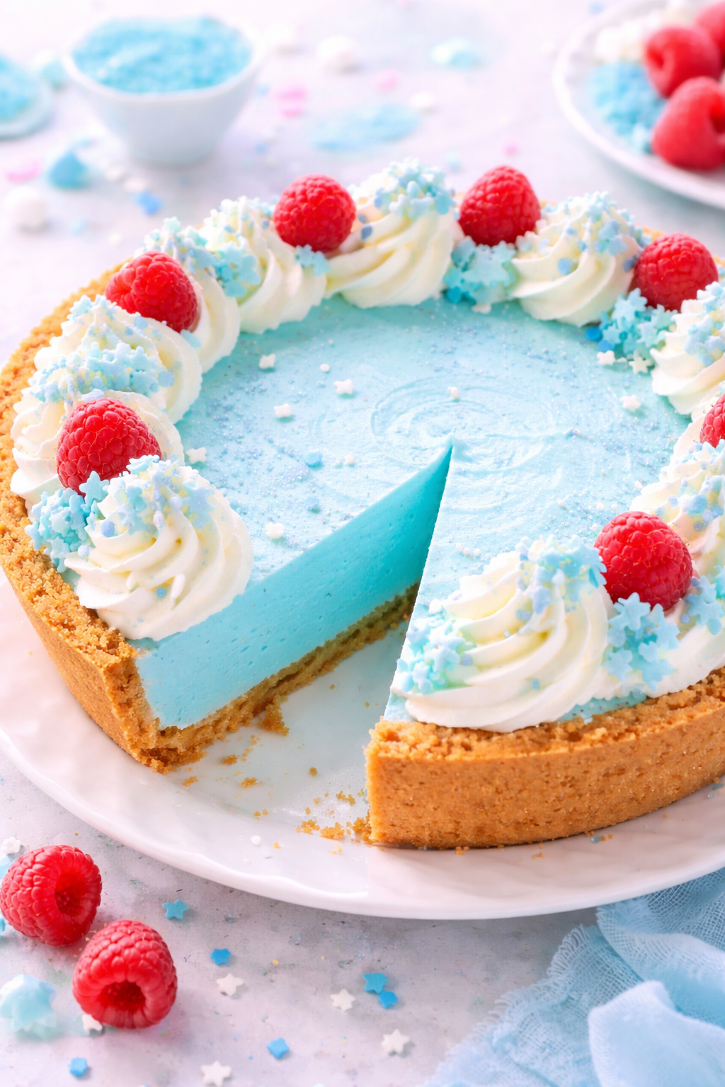 Dreamy Blue Raspberry Cream Pie with a Fluffy No-Bake Filling