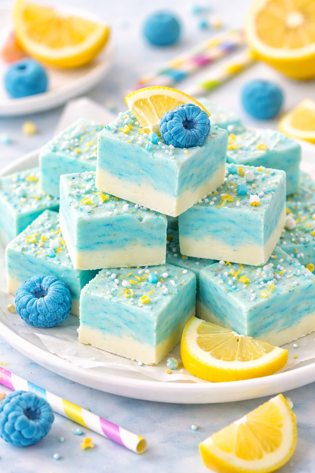 Blue Raspberry Lemonade Cheesecake Fudge (No-Bake Party Fudge)