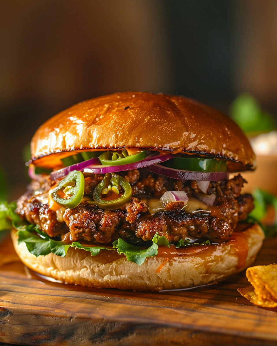 Crispy Chorizo Smash Burger with Melty Cheese & Chipotle Mayo