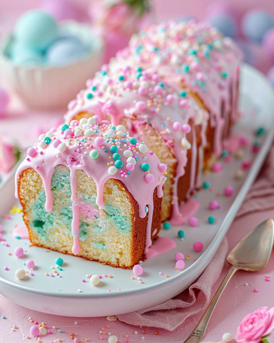 Pastel Swirl Cotton Candy Pound Cake with Dreamy Glaze