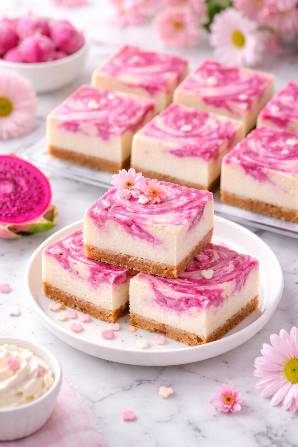 💗 Pretty Pink Dragonfruit Cheesecake Bars