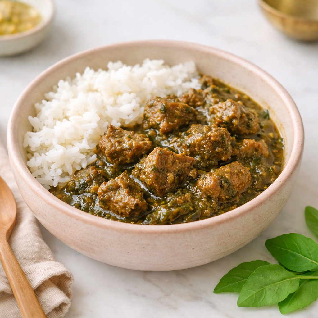 Tangy Lamb Gongura Curry (Sour Sorrel Lamb, American-Friendly)