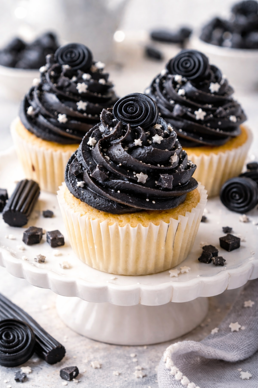 Midnight Licorice Cream Cupcakes