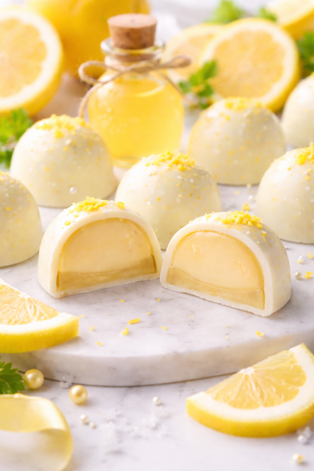 Lemon-Kissed White Chocolate Bonbons with Creamy Citrus Center
