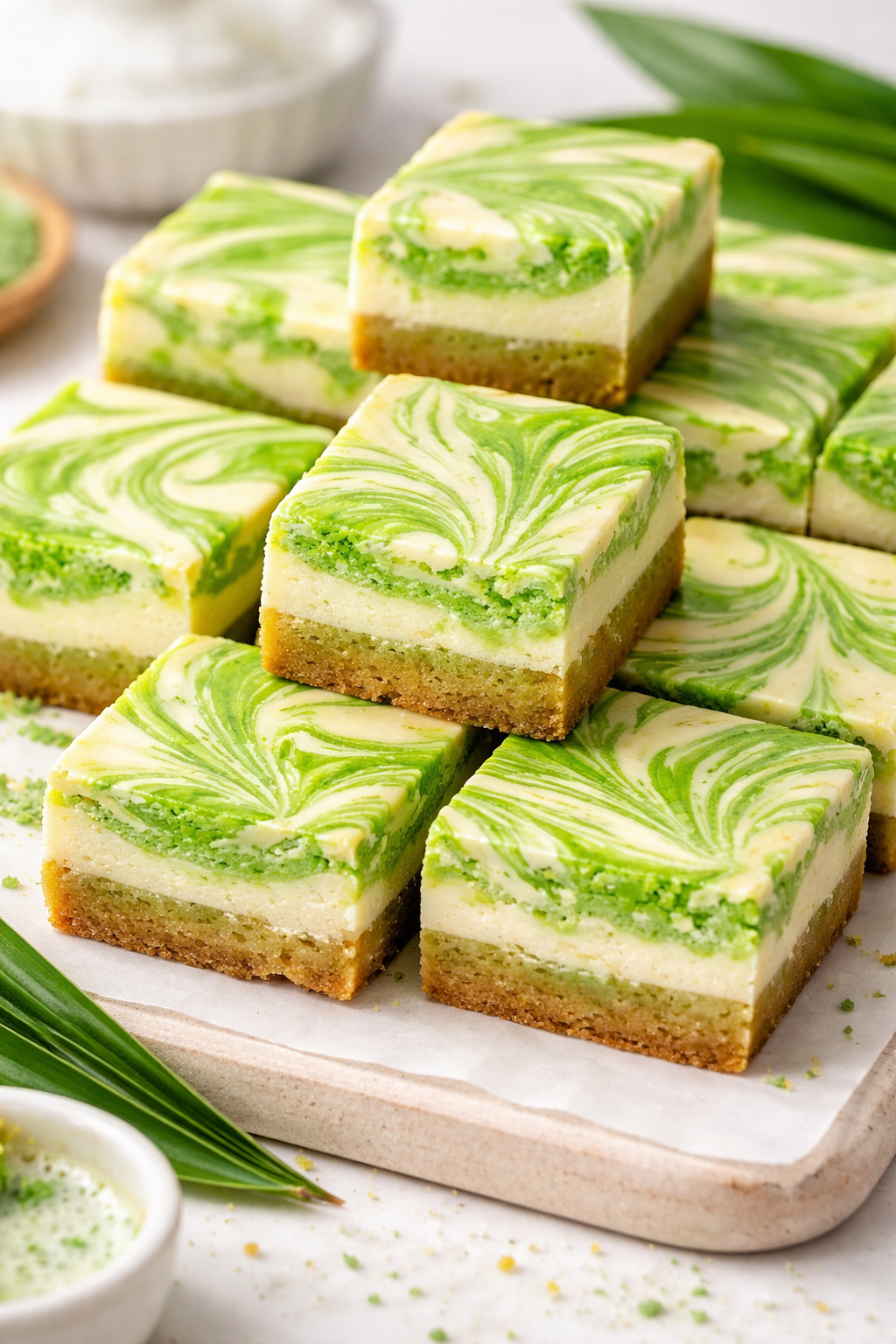 Fudgy Pandan Cream Cheese Swirl Brownies with a Vanilla Base