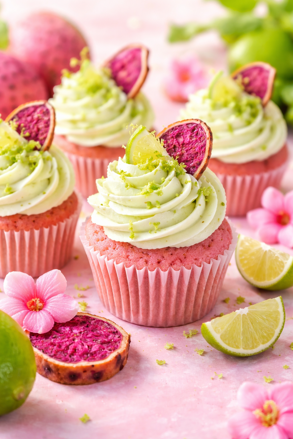 Pink Prickly Pear Cupcakes with Bright Lime Buttercream