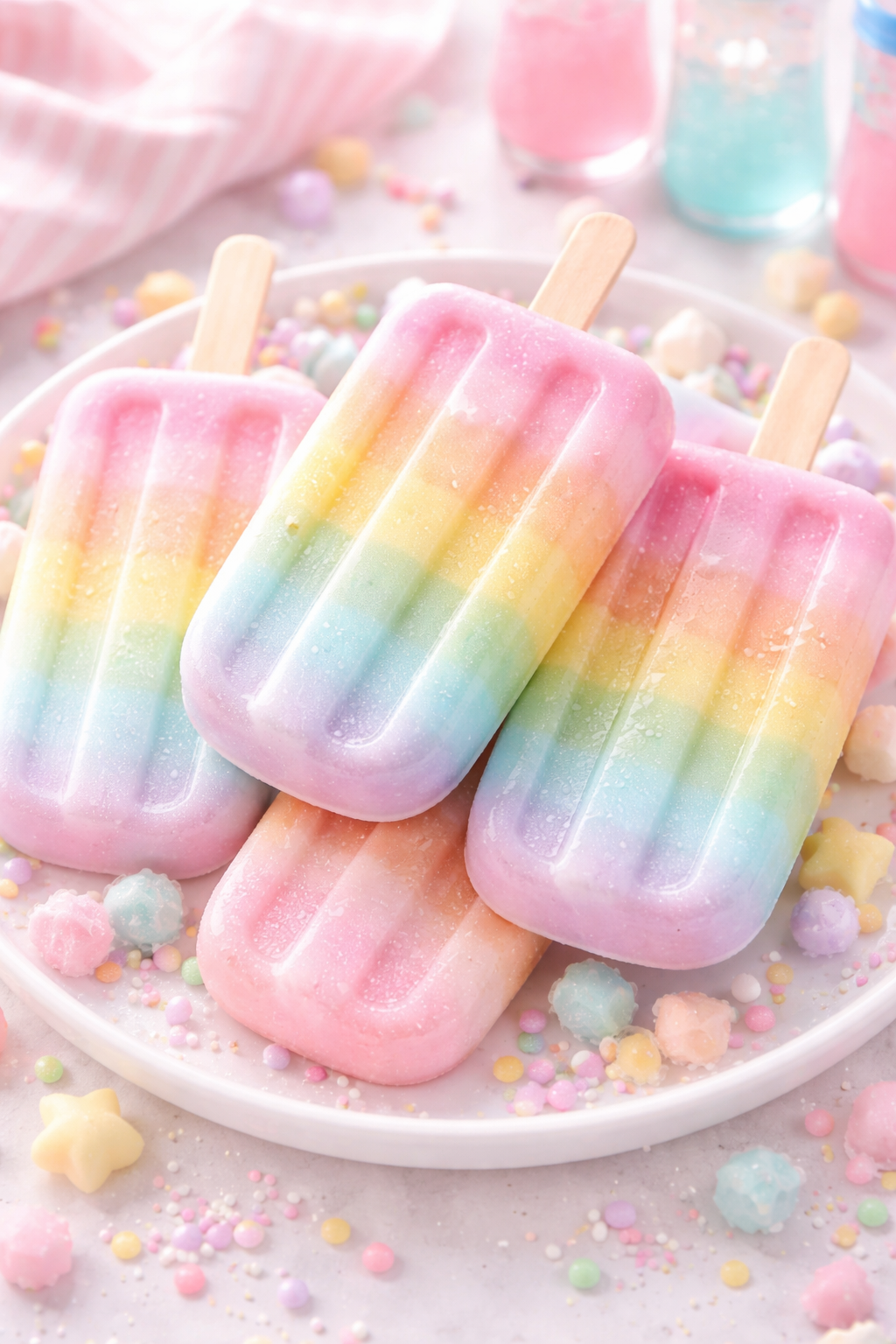 Pastel Rainbow Cream Soda Popsicles
