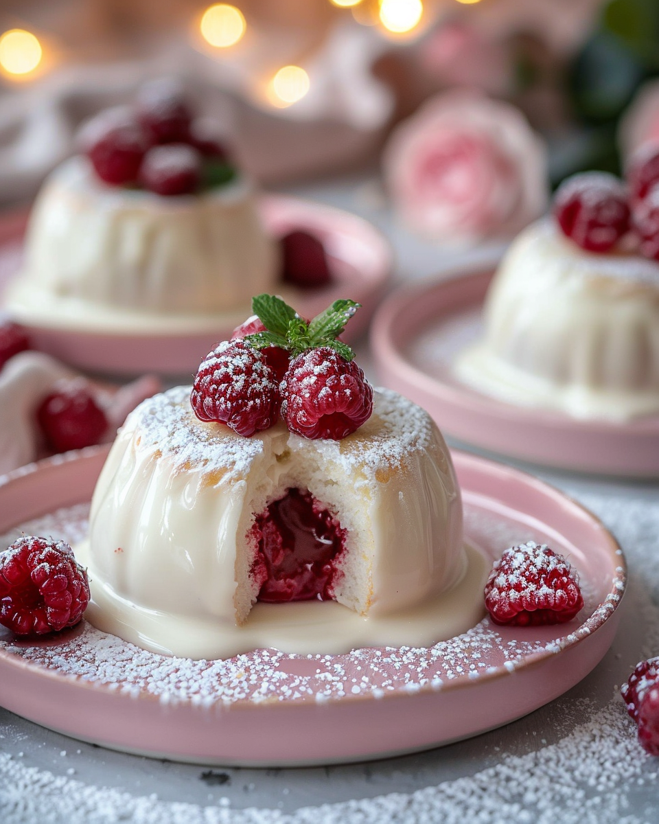 Raspberry White Chocolate Lava Cakes with a Gooey Blush-Pink Center