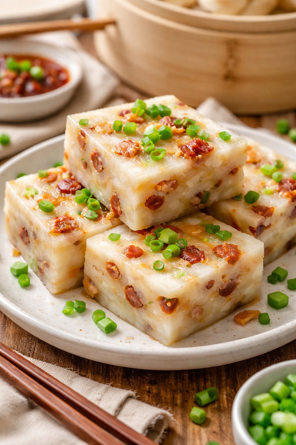 Steamed Chinese Turnip Cake with Sausage (Classic Luobo Gao)