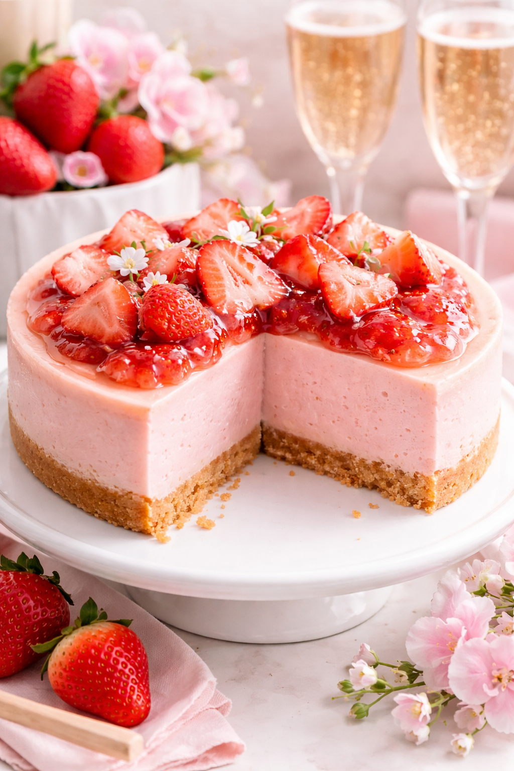 Strawberry Champagne Cheesecake (Creamy, Blush-Pink & Celebration-Ready)