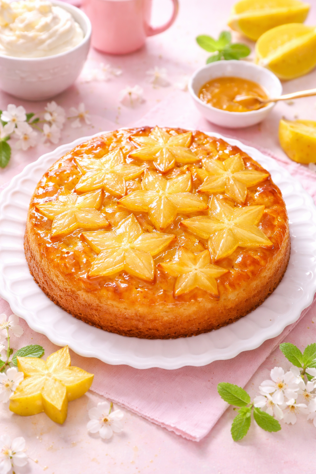 Golden Star Fruit Upside-Down Cake with Caramelized Citrus Glaze