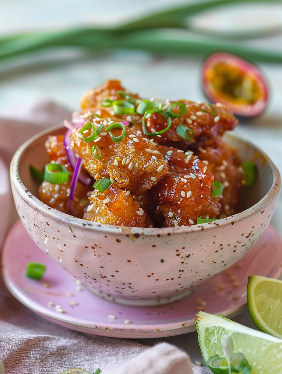 Crispy Passionfruit Sticky Chicken with Sweet Tangy Tropical Glaze