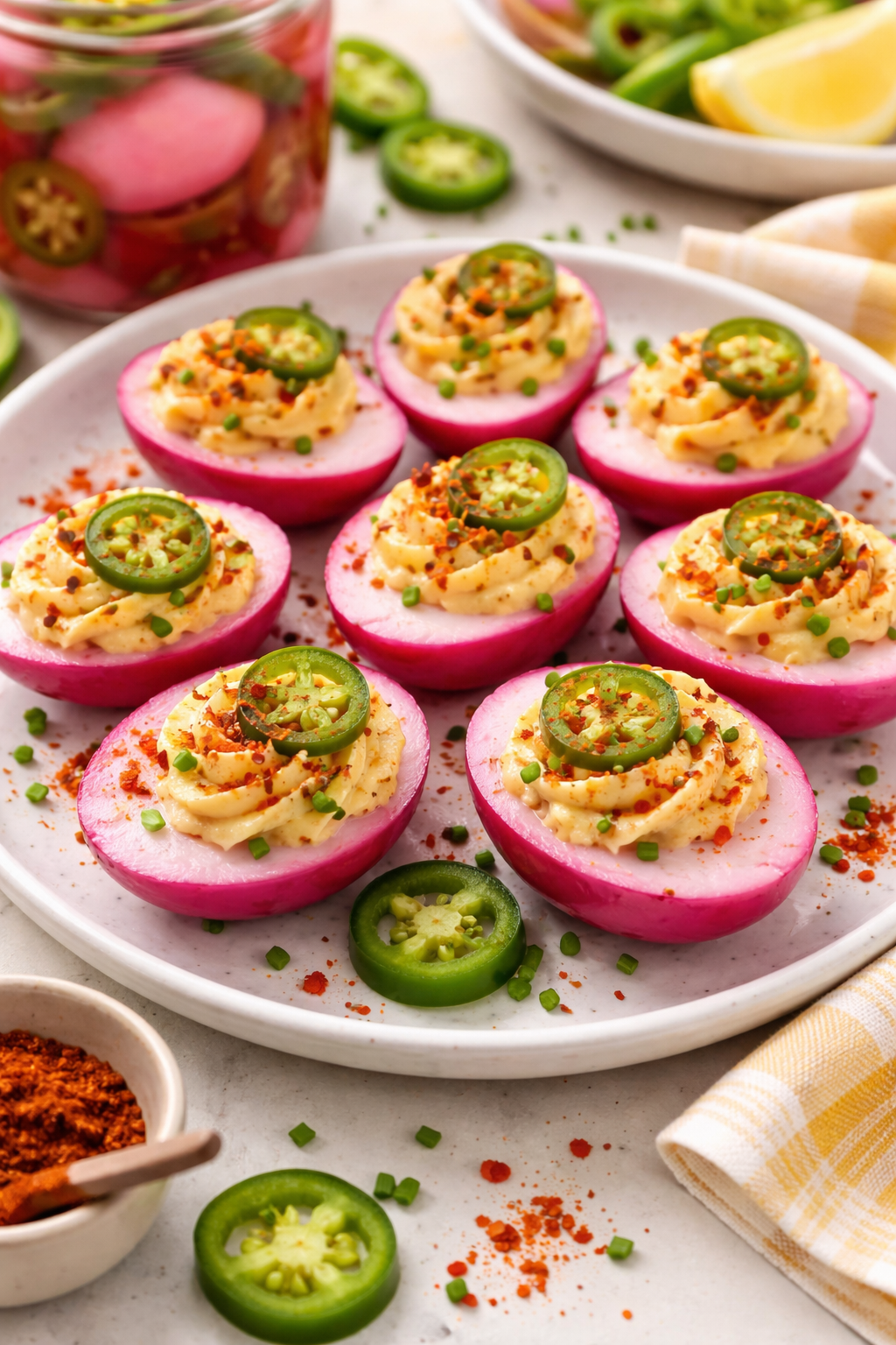 Spicy Pickled Deviled Eggs with Jalapeños and Smoked Paprika