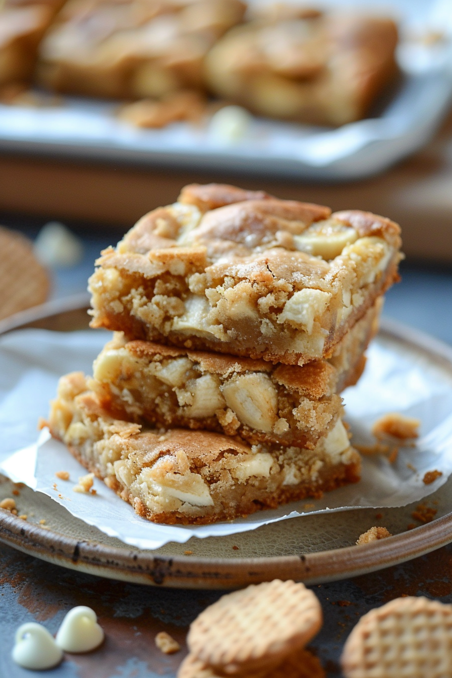 Banana Pudding Blondies – Soft, Chewy Blondie Bars with Vanilla Wafers and Banana Flavor