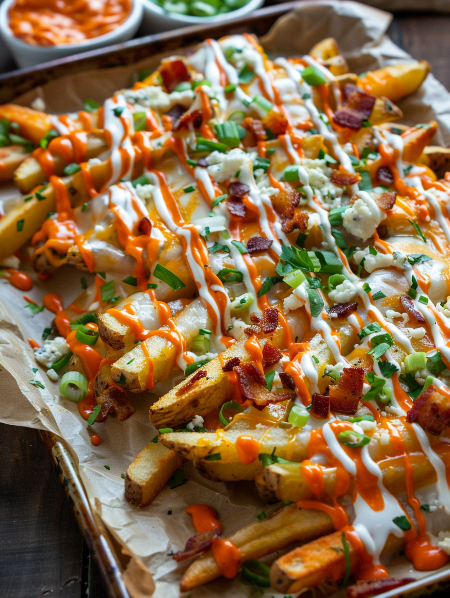 Buffalo Ranch Fries (Crispy, Cheesy Loaded Fries Recipe)