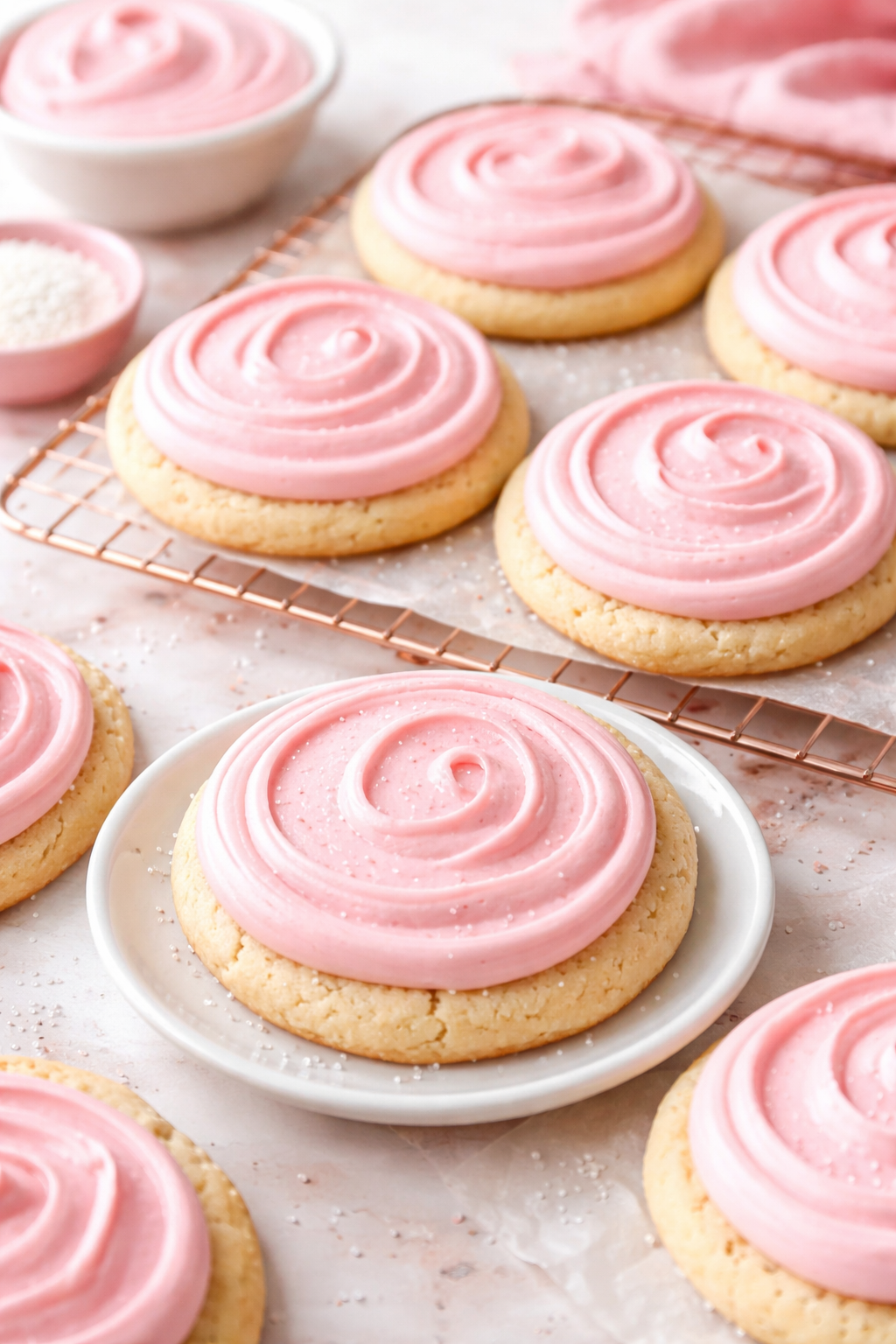 Easy Crumbl Pink Sugar Cookie Copycat (Soft Frosted Bakery Cookies)