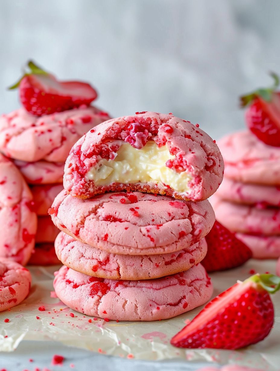 Strawberry Cheesecake Stuffed Cookies (Thick, Gooey Bakery-Style Cookies)