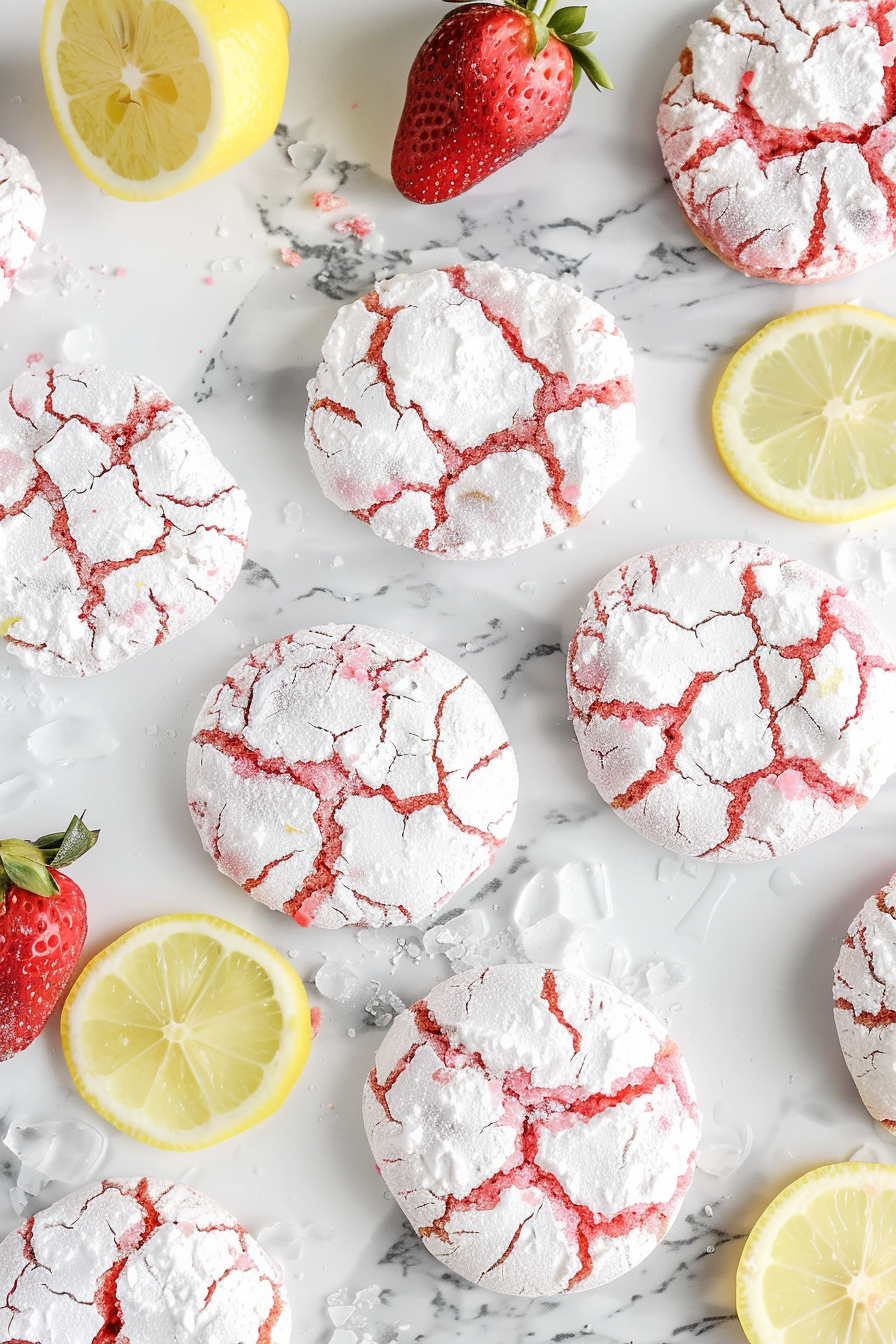 Easy Strawberry Lemonade Crinkle Cookies (Soft, Chewy, Bright Citrus Flavor)