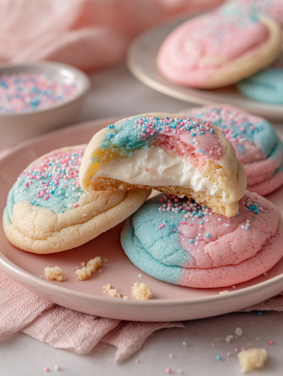 Bubblegum Cheesecake Cookies (Soft Pink and Blue Stuffed Sugar Cookies)