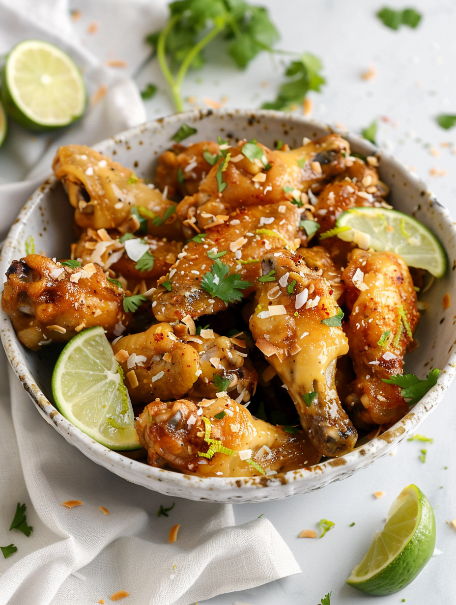 Coconut Lime Chicken Wings (Crispy, Sticky, Sweet and Savory)
