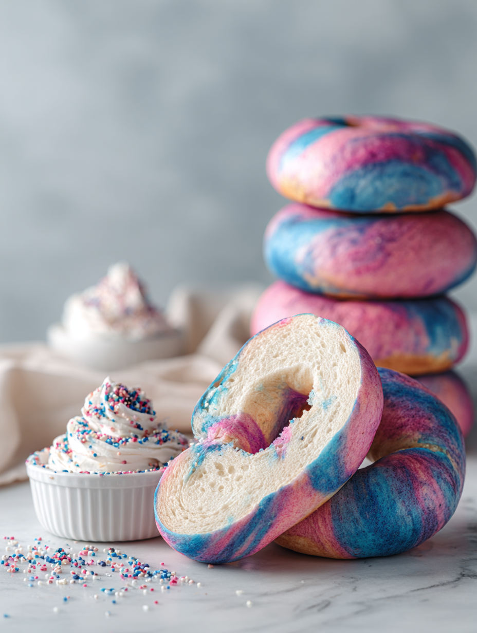 Cotton Candy Bagels with Funfetti Cotton Candy Cream Cheese