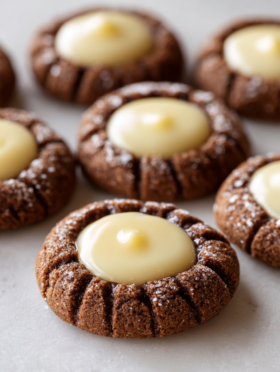 Irish Cream Chocolate Thumbprint Cookies with White Chocolate Espresso Ganache