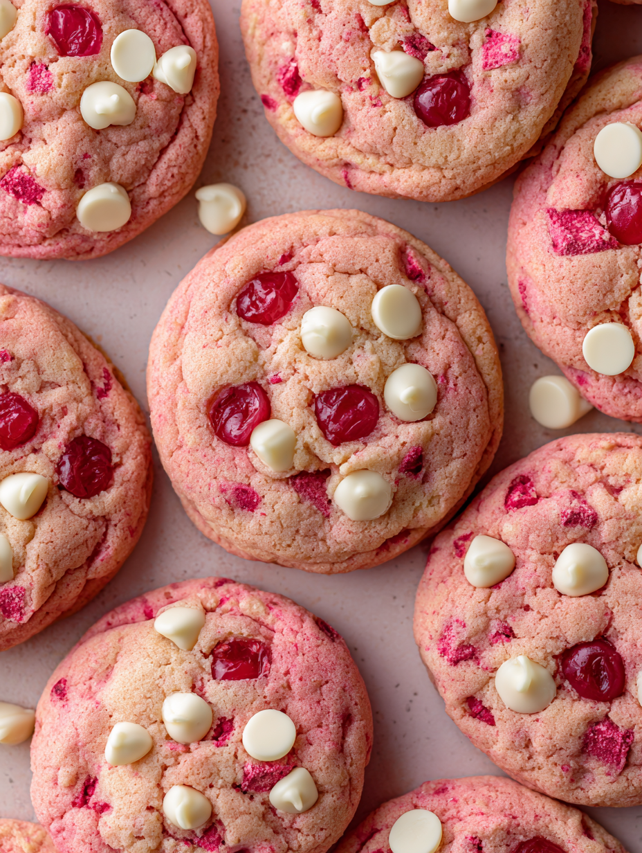 White Chocolate Cherry Cookies (Soft Pink Cookies with Maraschino Cherries)
