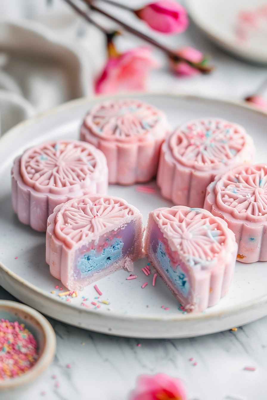 🌸 Cotton Candy Bubblegum Snow Skin Mooncakes