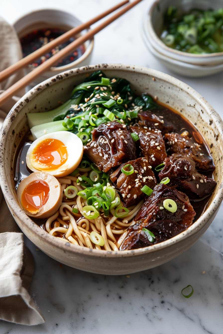 Rich Oxtail Ramen Bowl with Garlic Oil