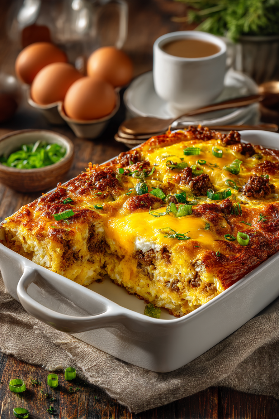 Sausage Egg and Cheese Hash Brown Bake