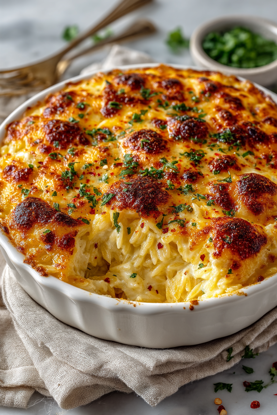 Three Cheese Baked Orzo