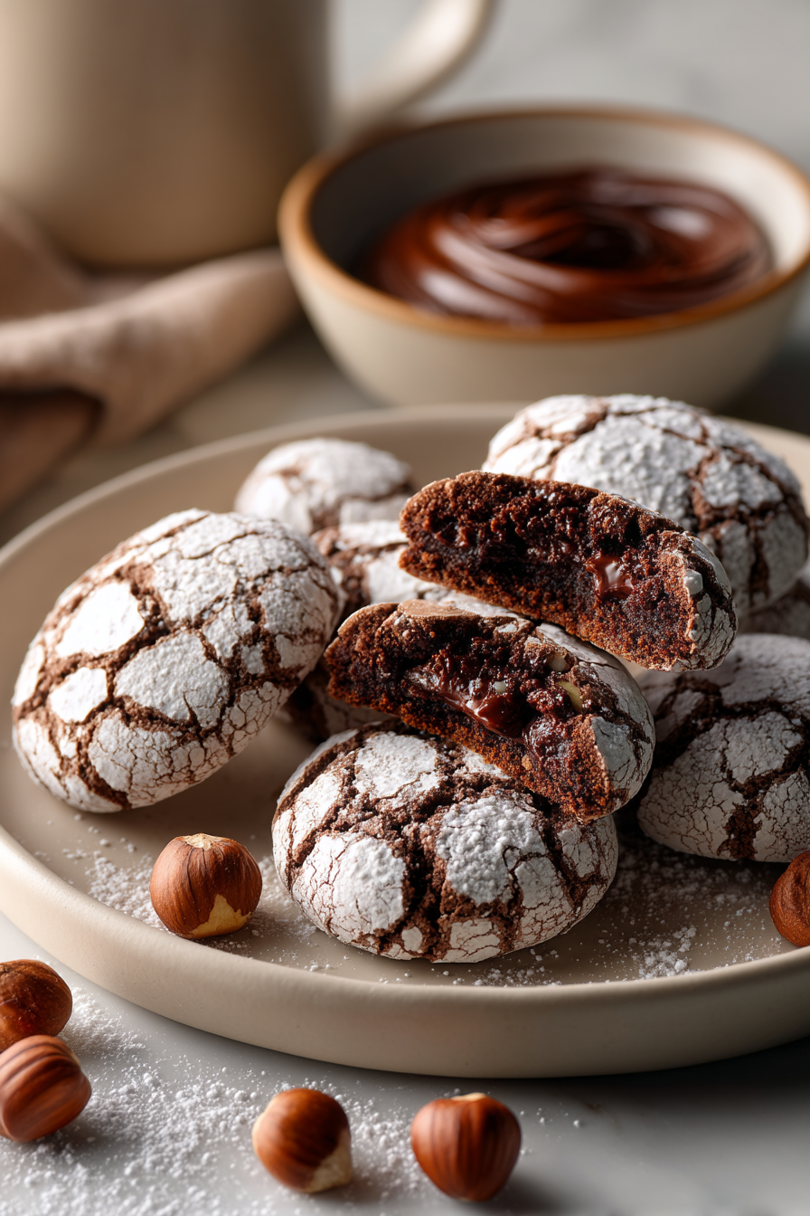 The Best Chocolate Hazelnut Crinkle Cookies (Soft, Fudgy & Easy)
