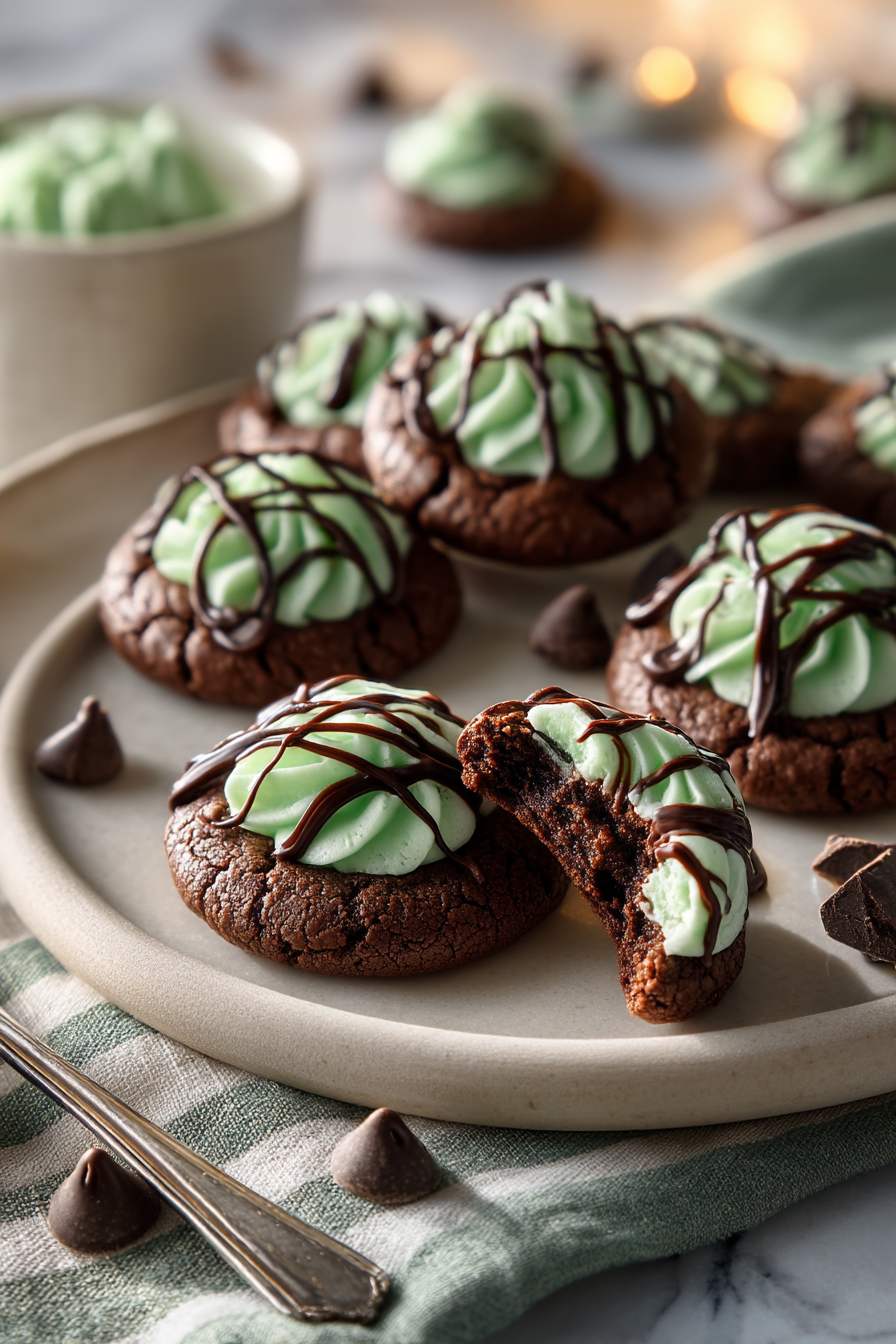 Chocolate Mint Thumbprint Cookies