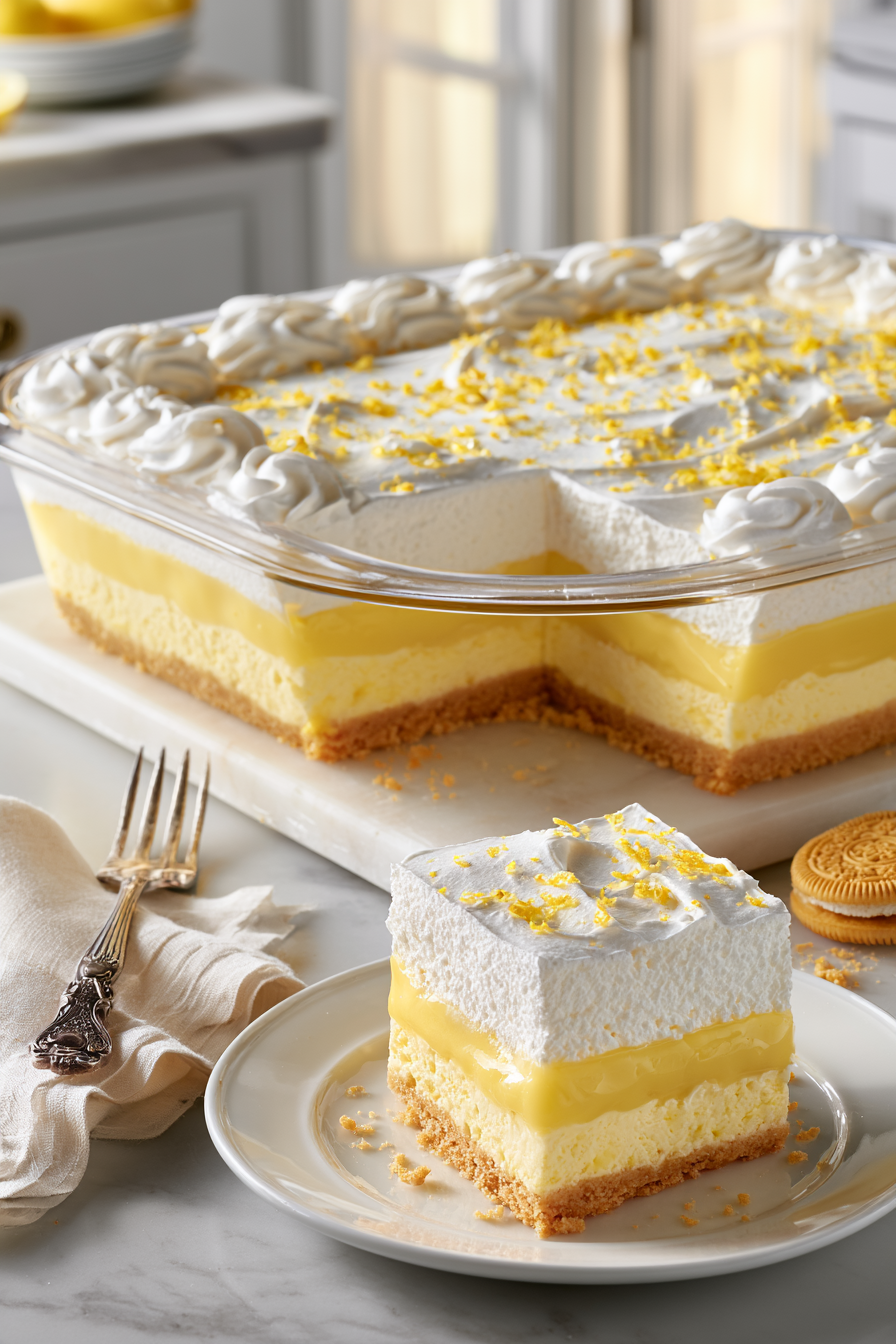 🍋 Lemon Lush Lasagna (Easy No-Bake Lemon Dessert Recipe)